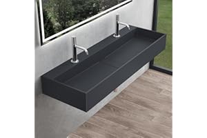 Mai & Mai lavabo sobre encimera 120x40x14cm lavabo suspendido antracita mate con 2 orificios para grifería Col6028