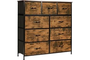 LYNCOHOME Chest of Drawers, Bedroom Drawers, Fabric Dresser with Wood Top and Large Storage Space, Easy to Assemble, for Bedroom, Living room, Kids room, Closet (Sepia Print, 9 Drawers)