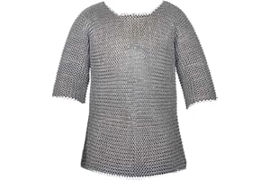 Lord of Battles Medieval Chainmail Half Sleeves Haubergeon Shirt Ideal Mail Armor Replica Battle Ready Knight Armor Costume (Mild Steel, Butted, Zinc Plated, Medium, 10mm 16 Gauge)