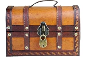 BRYNNBERG Drewniana skrzynia piratów William 22 x 14 x 14 cm dekoracyjne pudełko do przechowywania, dekoracja vintage, ręcznie robiona, z kłódką zamykaną na klucz