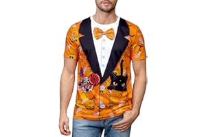 COSAVOROCK Disfraz Halloween Calabaza Camiseta Esmoquin Hombre Manga Corta