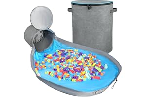 Landici Toy Storage Box Organiser and Play Mat- 2-in-1 Toy Storage Chest Bin for Kids, Collapsible Toy Basket Box for Boys & Girls, Large Building Blocks Storage Holder for Playroom (Gray)