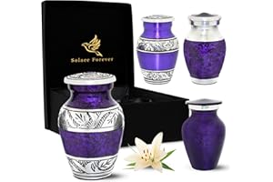 SOLACE FOREVER Purple Keepsake Urns - Mini Urns for Human Ashes Set of 4 with Premium Black Box & Bags - Handcrafted Purple Ashes Urns - Honour Your Loved One with Purple Cremation Urns - Small Urns for Men & Women