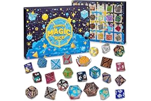 QMAY Mystery Dice, 24 PCS Polyhedral Dice Random Style Advent Calendar, For Dungeon and Dragons MTG Table Games RPG DND D20 D12 D10 D% D8 D6 D4