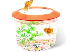 PETOPEDIA Goldfish Tank – Small Fish Tanks and Aquariums – Fish Bowl – Starter Kits with Gravel Ornamental Plant – Complete Set up for Kids Fishes Tank (Orange)