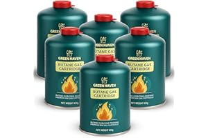 Green Haven Premium C500 Gas Canisters - 6 Pack Gas Cartridges for Camping Stoves & More, High Performance Propane-Butane- Isobutane Mix with Resealable Valve Cartridges, EN417 Cartridge (6 Pack)