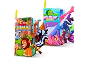 FHNSEL Babybuch Baby Stoffbuch,2 Stück Buch Baby Spielzeug 0 Monate 3D Bilderbuch Stoffbücher Fühlbuch Knisterbuch Spielzeug ab 0 3 6 12 Monate Baby Bücher Quiet Book Geschenk für Jungen Mädchen