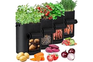 ROTRES 4 Stück 40L Kartoffel Pflanzsack, 10 Gallonen Garten Pflanzsäcke, Pflanztaschen mit Stabilen Griffen, Pflanzgefäß Pflanzbeutel, für Kartoffeln, Gemüse und Pflanzen