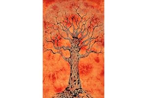 AVA Collections HANDMADE Tie-Dye Tree Mandala Wall Hangings Tapestries Wall Decor Small Poster Boho Decor Size 40" x 30" inches (Orange)