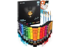 CreaTek Acrylfarben Set mit Pinsel [ inkl. 5 Stunden Acryl Videokurs ] 24x36ml Tuben + 4 Pinsel, Mischpalette + Acryl Block - Wasserfeste Acryl Farben Set mit extra hoher Deckkraft | Acrylic Paint Set