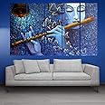 KYARA ARTS Big Size Multiple Frames, Beautiful Radha Krishna with bansuri Wall Painting for Living Room, Bedroom, Office, Hotels, Drawing Room Wooden Framed Digital Painting (72x40)
