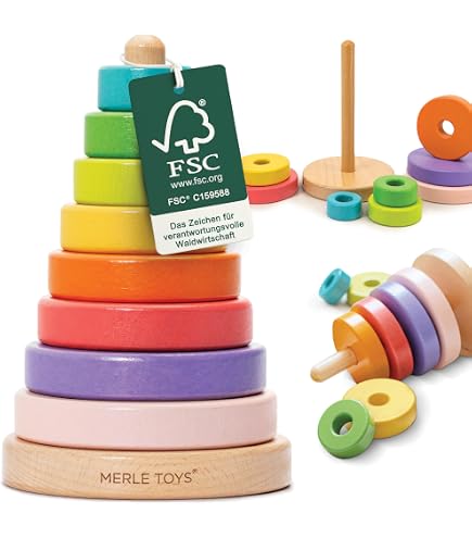 Tour à Empiler Tigre Small Foot - Jouet Bois 1+ An Avec 7 Anneaux Colorés