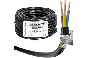 EBROM Kunststoff Schlauchleitung RUND, Kabel, Stromkabel, Leitung, Gerätekabel H05VV-F 3x1,5 mm² 3G1,5 mm2 - Farbe: schwarz - Viele Längen in 5 m Schritten bis 150 Meter, Ihre Kabellänge: 25 Meter