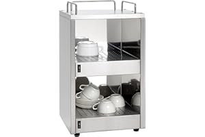 Saro - Athos Chauffe-tasses pour la Restauration, Corps en Acier Inoxydable, pour 72 Tasses, 2 Niveaux, 32 x 32 x 54,5 cm, 140 W, avec Espaces de Rangement pour Tasses et Soucoupes