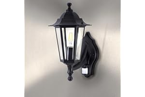 Ledvion - Aplique de pared Exterior Con Sensor, Lámpara Negra, Clásica, Casquillo E27, IP44, De Movimiento, Iluminación Exterior, Iluminación Jardín