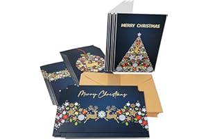 BEAR AND BEE 24 biglietti di Natale con renna dorata con speciale finitura in lamina d'oro, carta spessa e buste marroni riciclate