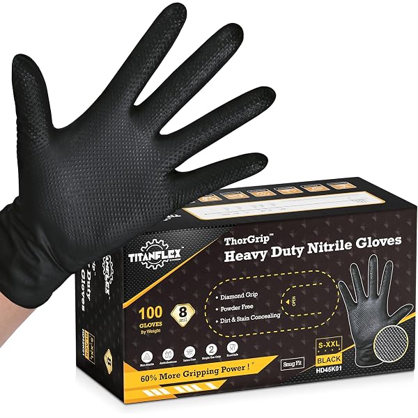 ARKEVA Black Nitrile Disposable Gloves - 6 Mil Thick, Chemical & Tear Resistant, Latex/Powder Free