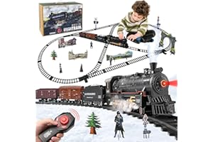 Ulikey Tren Juguete para Niños, Tren de Vapor Navideño con Humo, Luz, Sonidos, Clasico Locomotora de Vapor con Vías, Control Remoto Juegos De Trenes Regalo para Niños 3 a 12 Años