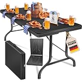 KESSER&reg; Folding Plastic Buffet Table, 183 x 76 cm, Camping Table, Garden, Terrace and Balcony 8 Persons Incl. Carry Handle, A