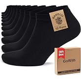 GoWith 10'lu Bambu Premium Dikişsiz Kutulu Nefes Alabilir Erkek Kadın Sneaker &Ccedil;orap, Likralı 200 İğne Esnek Sıkmayan Siyah Be