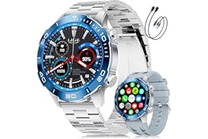 LIGE Smartwatch Herren mit Telefonfunktion, AMOLED Smart Watch für Android/iOS, IP68 Wasserdicht, 24/7 Herzfrequenz/Schlafmonitor, 170+ Sports, 300+ Zifferblätter, Silbernem Gehäuse & Blauer Blende