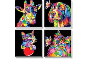 SENQAO Lxmsja Framed Paint by Numbers Kit for Adults Children, 4 Pack Colorful Animal Painting by Numbers for Beginners, DIY Acrylic Animals Painting Kit Art and Crafts Gifts for Home Wall Decor 8x8in