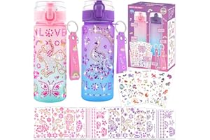 XOURSPATY Christmas Gifts for Girls 5 6 7 8 9 10 11 Year Old, Decorate Your Own Water Bottle Kids Unicorn Gem Stickers, Birthday Gifts Presents for Girls Age 4-12, Girls Toy Craft DIY Water Bottle to School