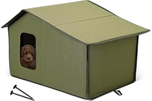 ALLSOPETS Outdoor Cat House Waterproof, Large Warm Pet Shelter for Outdoor & Indoor Use, Foldable Stray Cat House with Removable Soft Mat for Winter (Forest Green)