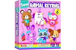 KRAFUN Kit de Costura Llavero para Niños 7+ Años, 6 Muñecas Peluche (Unicornio, Búho, Cachorro), Fieltro, Instrucciones, Juguete Educativo