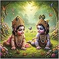 Omdecor Bal Nand Gopal With Balram Playing Jungle God Wall Poster For Pooja Room Living Room Office Size 45Cm X 45Cm
