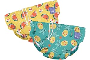 Bambino Mio, Revolutionary Reusable Swim Nappy Pants for Babies and Toddlers, Boys and Girls, Yellow Melon & Teal Pineapple, Pack of 2, 6-12 Months