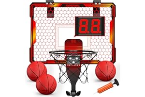 HYES Canestro Basket da Camera con 7 Luci per Bambini, Cestino da Basket con 3 Modes, Tabellone Elettronico, 3 Palla, pompa, Mini Cestino Basket Interni ed Esterni, Giocattolo per Bambini Rosso