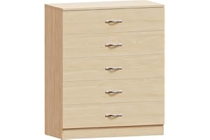 VIDA DESIGNS Home Discount, Riano cassettiera con 5 cassetti, in Pino, Maniglie e Guide in Metallo, Sistema Unico Anti-ribaltamento, per Camera da Letto