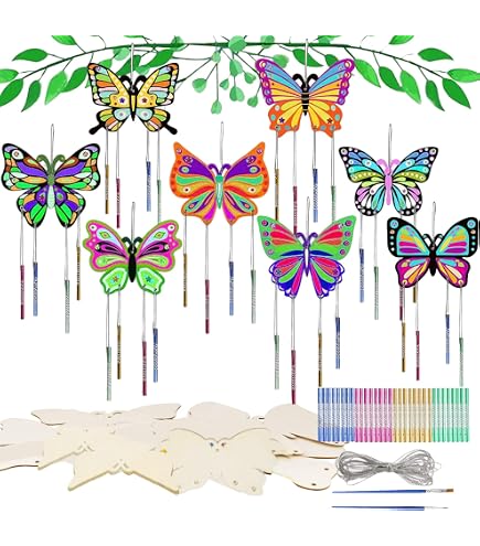 Kit DIY Carillons éoliens Enfants - 5 Hérissons En Bois à Peindre, 20 Tubes, Accessoires - Décoration Jardin, Activité Créative