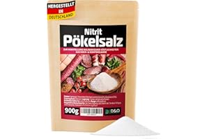 ‎D&O NATURE PRODUCTS D&O Nature Products Pökelsalz 900g, Nitritpökelsalz zum Trocken- und Nasspökeln, Natriumnitrit Anteil 0,4-0,5%, Pökelsalz für Schinken, Fleisch, Wurst, Kassler, feines NPS Salz (900g)