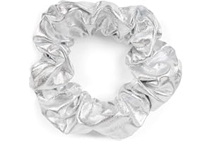 styleBREAKER cinta elástica metálica para el pelo XXL de mujer en estilo retro, Scrunchie, gomilla, cinta para el pelo 04027003, color:Plata metalizada