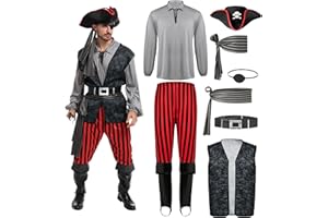 Spooktacular Creations Disfraz de pirata para hombre, camisa pirata para adulto, chaleco, pantalones vikingos, sombrero y accesorios para fiestas de cosplay con temática