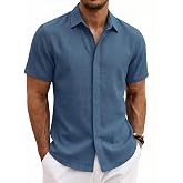 COOFANDY Men's Shirt Short Sleeve Summer 100% Cotton Shirts Men Casual Regular Fit