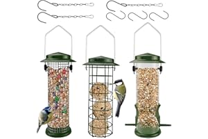 Urban Deco Metal Bird Feeders Hanging Station Fat Ball Bird Feeder Mesh Squirrel Feeder With Steel Hook Bird Seed Feeder - Weather Proof See Through Bird Feeder For Small Birds - Green- Pack of 3
