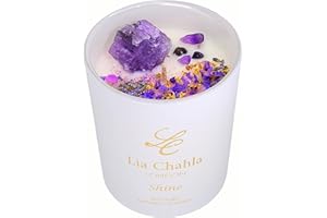 LIA CHAHLA LONDON Luxurious Lavender Scented Candles 10 Oz – Aromatherapy Candle with Amethyst Crystals for Relaxation & Stress Relief – 100% Natural Soy Wax for Clean Burn up to 60 Hrs – Ideal Candles Gifts for Women