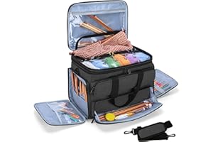 Yarwo Stricktasche zur Aufbewahrung von Wolle, Häkel Aufbewahrungstasche für Garn, Handarbeitstasche für Stricken Wolle und Häkel Zubehör, Schwarz