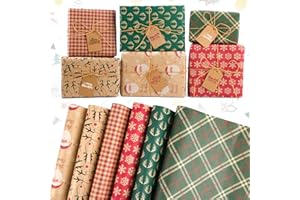 Kuvarix Papier Cadeau Noël Kraft 43 x 300cm, 6PCS Rouleau Papier Cadeau Noël, Motifs et Plaids Classiques Peints à la Main Vintage, pour Anniversaire, Festival, Décorations de Cadeaux