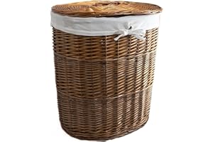 Arthur Cameron Panier à linge ovale de luxe en osier avec couvercle (Grand, Marron distillé)