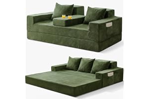 MAXYOYO Vikbar bäddsoffa, golvsofa i manchester, funktionell omvandlingsbar soffa med mugghållare och kudde, kompressionssoff