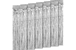 Jonami Silvester Lametta Vorhang Silber, Folie Fransen Vorhang Schimmer, Metallic Tinsel Vorhange Hintergrund Fringe Glitzervorhänge Fransenvorhang Metallfolie fur Party Deko Geburtstagsdeko -6stk-
