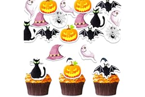 DazzJoy 48 Stück Halloween Kuchen Deko Essbar,Halloween Tortendeko Essbar,Esspapier Tortendeko Halloween Ghost,Essbare Halloween Deko für Torte,Halloween Muffin Deko Essbar,Spinne Deko Halloween