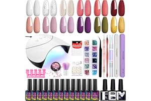 Phoenixy Kit Manicura Semipermanente con Lámpara UV 36 W, 12 Colores Uñas Semipermanentes Kit Completo Blanco Rosa Morado Pintauñas Semipermanentes, Set Manicura Semipermanente