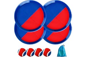 U&C Planet Juego de Pelota con Velcro Juego de Lanzamiento Pelota Impermeable Niños de 3 a 12 años Set de 2 Pelotas de Playa 4 paletas y 4 Pelotas con 1 Bolsa (Azul Y Rojo)