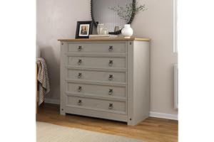 Mews Corona Grey 5 Drawer Chest of Drawers Mexican Solid Pine
