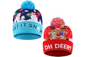 SHOKAN Light Up Christmas Hat, LED Christmas Hats with Lights, Reindeer Pattern Flashing Christmas Beanie Knitted Cap for Kids Adults Boys Girls, Glow In The Dark Flashing Christmas Party Hats…